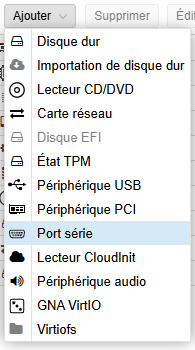 Ajout du port série dans Proxmox