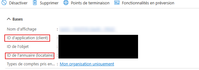 Informations d’identifiants client et tenant