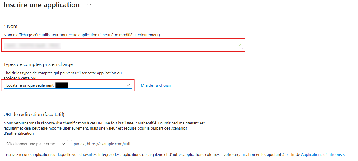 Nouvelle inscription d’application dans Entra ID