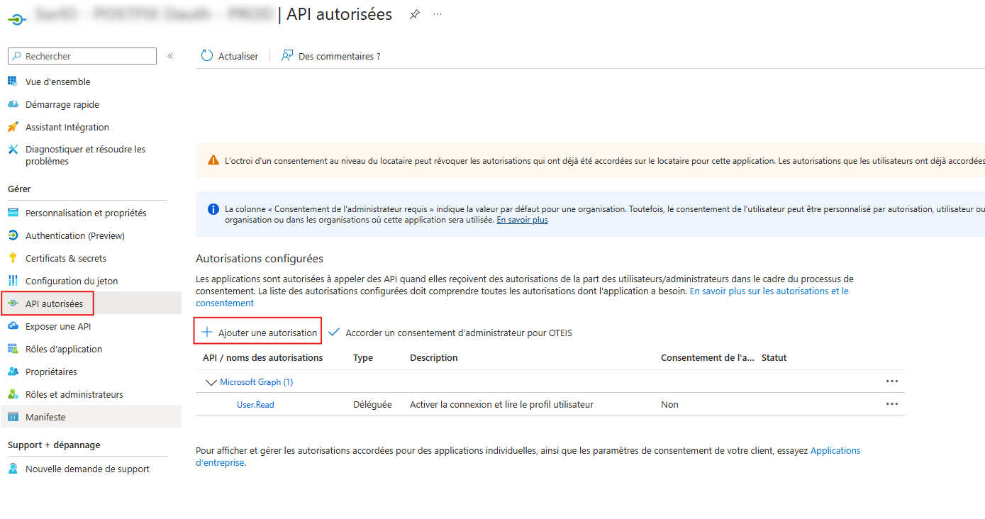 Ajouter une autorisation API