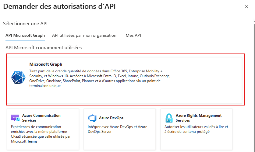 Sélectionner Microsoft Graph