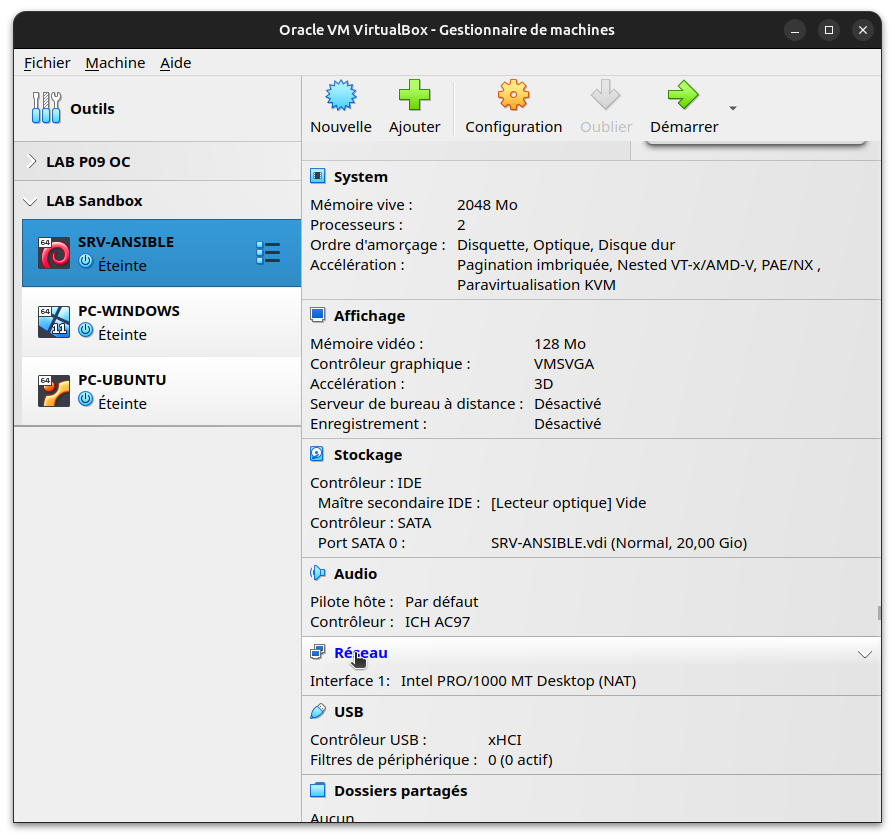 Option Réseau dans VirtualBox